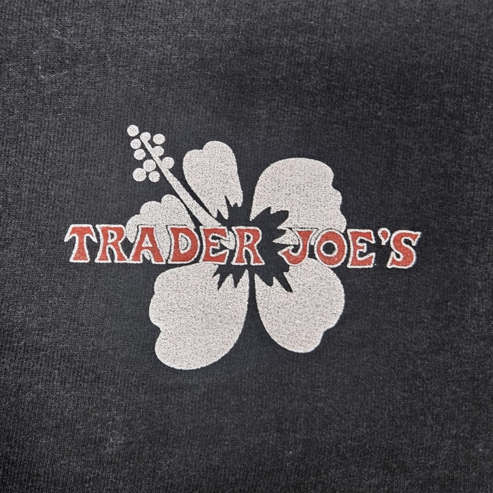 rader Joes Crewneck Sweatshirt Mens Small Black Hibiscus Flower Employee Swag - Picture 8 of 10